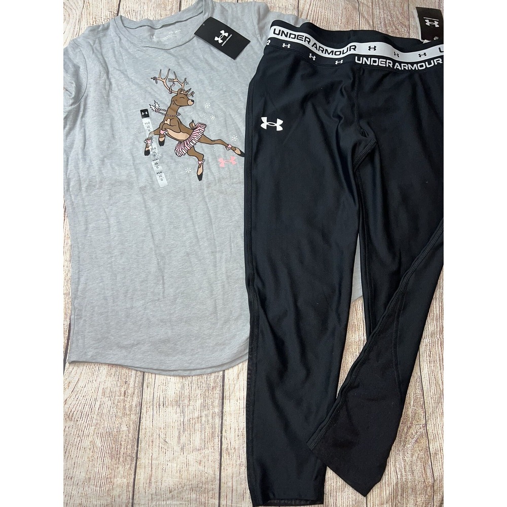 Under Armour Youth Large (14/16) Ballet Deer Crop Black Legging Outfit NEW